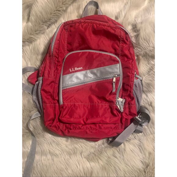 L.L. Bean Red and Gray/silver Deluxe Book bag BackPack Book Pack IV Kids - Picture 1 of 12